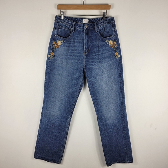 DRIFTWOOD Denim - Driftwood Stella Straight Leg Floral Embroidered High Waist Ankle Jeans